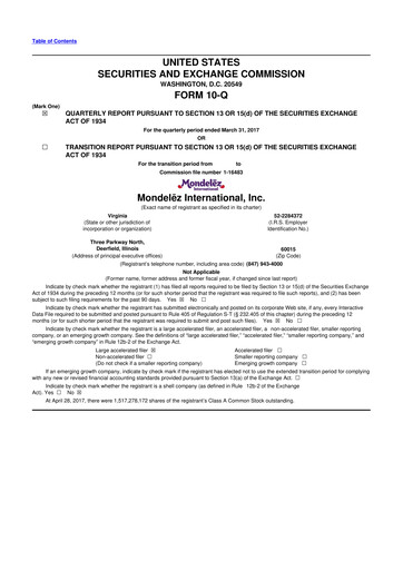 Thumbnail Mondelez International 10-Q Quarterly Report FY2017 