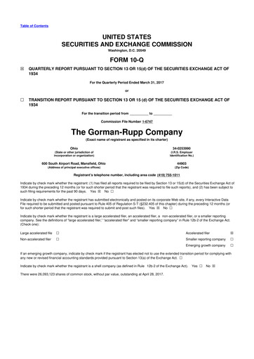 Thumbnail Gorman-Rupp 10-Q Quarterly Report FY2017 