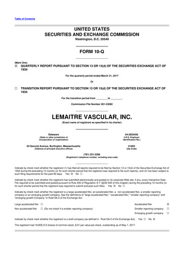 Miniature LeMaitre Vascular 10-Q Rapport trimestriel 2017 