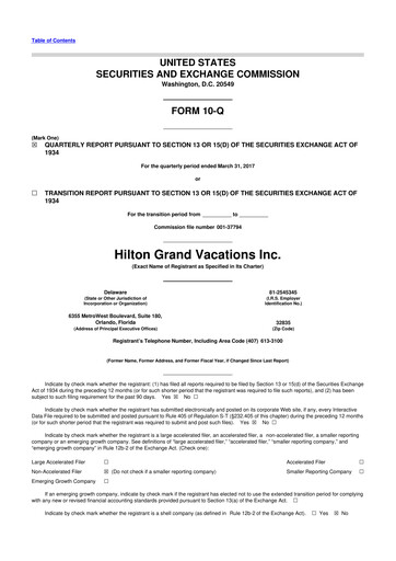 Thumbnail Hilton Grand Vacations
 10-Q Quarterly Report FY 