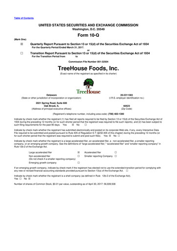 Miniature TreeHouse Foods
 10-Q Rapport trimestriel 2017 