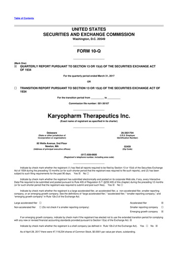 Thumbnail Karyopharm Therapeutics
 10-Q Quarterly Report FY2017 