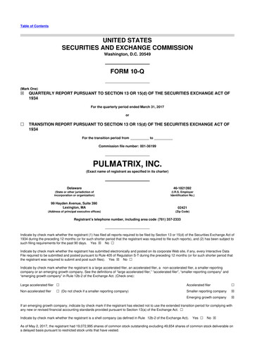 Vorschaubild Pulmatrix 10-Q Quartalsbericht 2017 