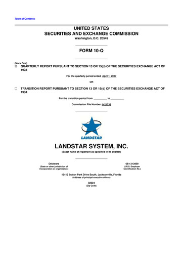 Miniature Landstar System
 10-Q Rapport trimestriel 2017 
