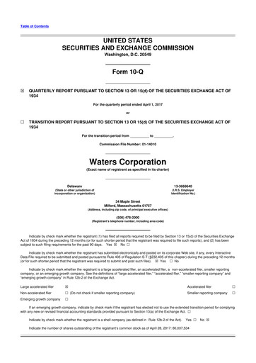 Thumbnail Waters Corporation 10-Q Quarterly Report FY2017 