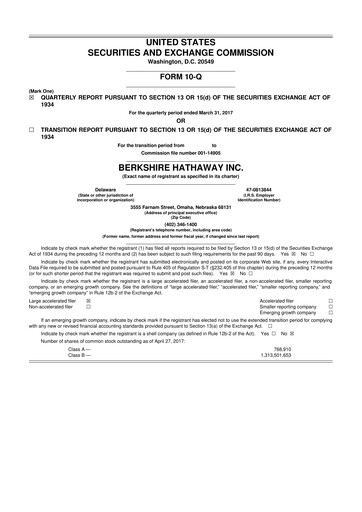 Thumbnail Berkshire Hathaway  10-Q Quarterly Report FY2017 