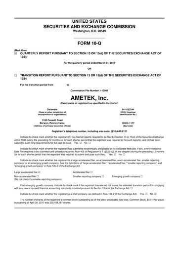 Thumbnail Ametek 10-Q Quarterly Report FY2017 