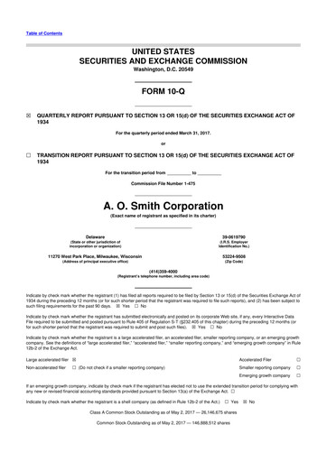Thumbnail A. O. Smith 10-Q Quarterly Report FY2017 