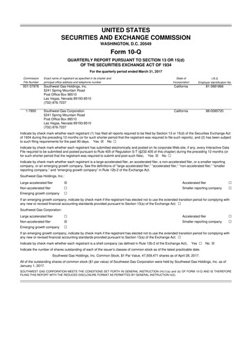 Thumbnail Southwest Gas
 10-Q Quarterly Report FY2017 