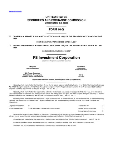 Thumbnail FS KKR Capital
 10-Q Quarterly Report FY 