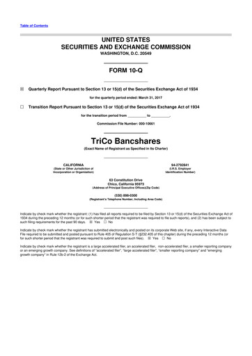 Thumbnail TriCo Bancshares 10-Q Quarterly Report FY2017 