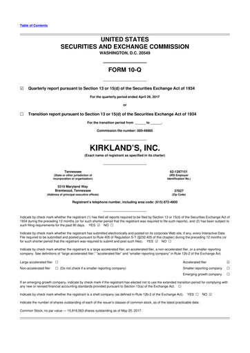 Thumbnail Kirkland's 10-Q Quarterly Report FY 