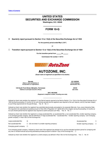 Thumbnail AutoZone 10-Q Quarterly Report FY2017 