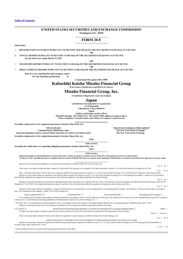 Thumbnail Mizuho Financial Group
 20-F Annual Report 2016