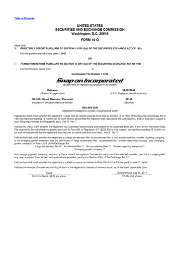 Thumbnail Snap-on 10-Q Quarterly Report FY2017 