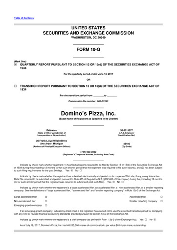 Thumbnail Domino's Pizza 10-Q Quarterly Report FY2017 