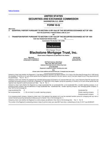 Miniature Blackstone Mortgage Trust
 10-Q Rapport trimestriel 2017 