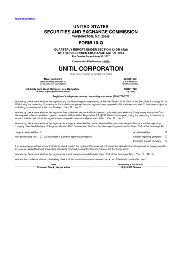 Miniature Unitil Corporation
 10-Q Rapport trimestriel 2017 