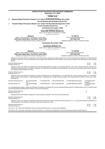 Thumbnail American Airlines 10-Q Quarterly Report FY 