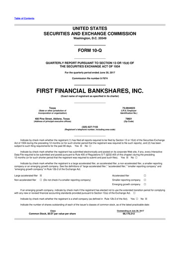 Thumbnail First Financial Bankshares 10-Q Quarterly Report FY2017 