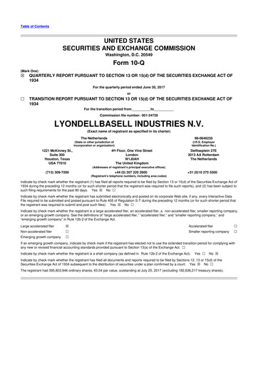 Thumbnail LyondellBasell 10-Q Quarterly Report FY2017 