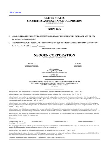 Thumbnail Neogen 10-K Annual Report 2017