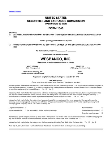 Thumbnail WesBanco 10-Q Quarterly Report FY 