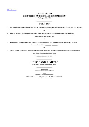 Miniature HDFC Bank 20-F Rapport annuel 2017