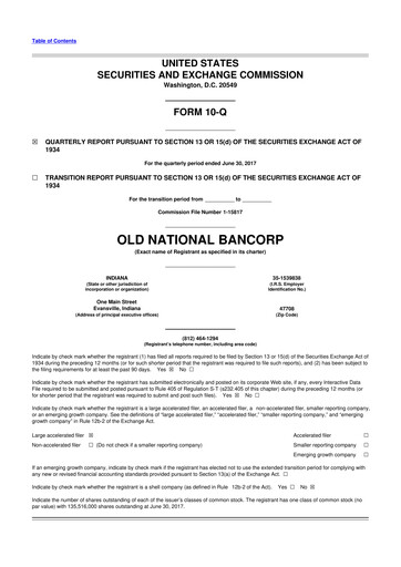 Miniature Old National Bank
 10-Q Rapport trimestriel 2017 