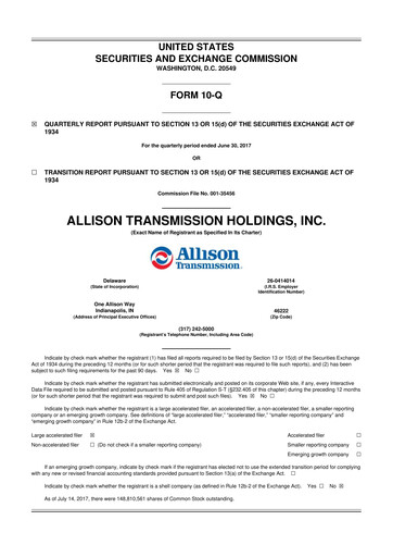 Thumbnail Allison Transmission
 10-Q Quarterly Report FY2017 