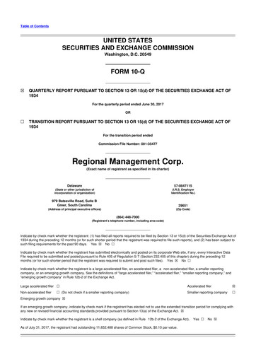 Thumbnail Regional Management Corp.
 10-Q Quarterly Report FY2017 