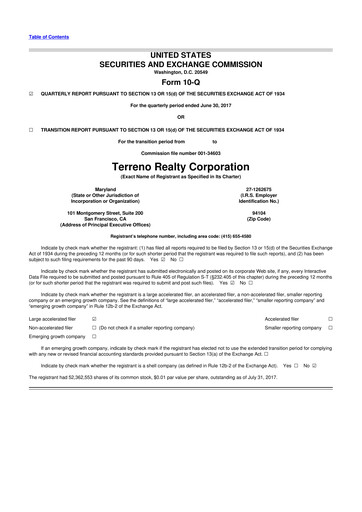 Thumbnail Terreno Realty
 10-Q Quarterly Report FY2017 