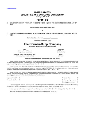 Thumbnail Gorman-Rupp 10-Q Quarterly Report FY2017 