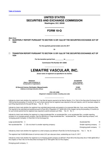 Miniature LeMaitre Vascular 10-Q Rapport trimestriel 2017 