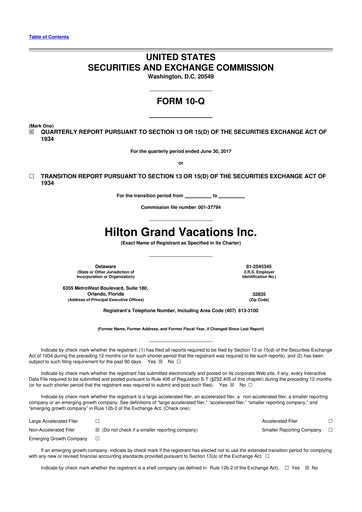 Thumbnail Hilton Grand Vacations
 10-Q Quarterly Report FY 