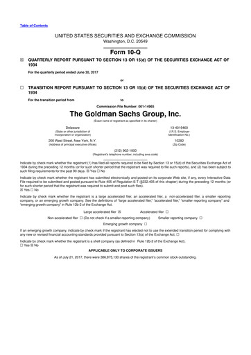 Thumbnail Goldman Sachs 10-Q Quarterly Report FY2017 