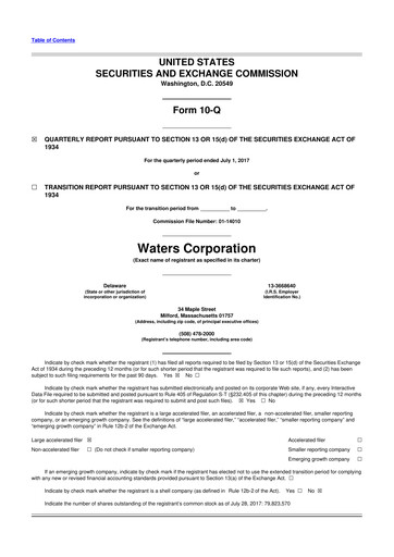 Thumbnail Waters Corporation 10-Q Quarterly Report FY2017 