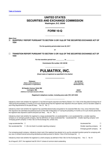 Vorschaubild Pulmatrix 10-Q Quartalsbericht 2017 