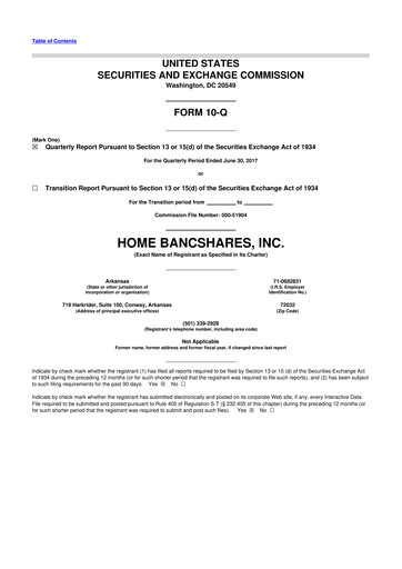 Thumbnail Home BancShares
 10-Q Quarterly Report FY2017 