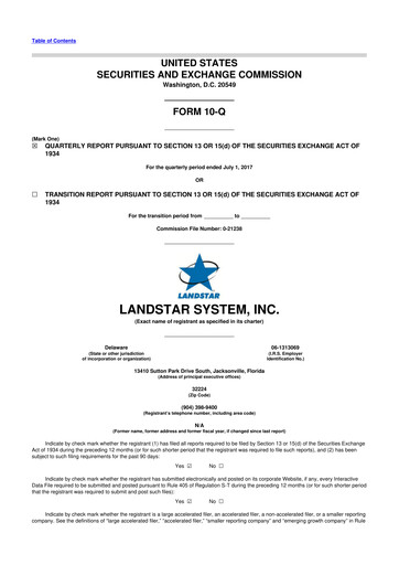 Miniature Landstar System
 10-Q Rapport trimestriel 2017 