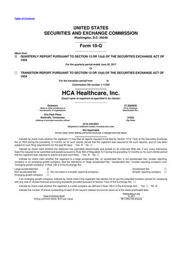 Thumbnail HCA Healthcare 10-Q Quarterly Report FY2017 