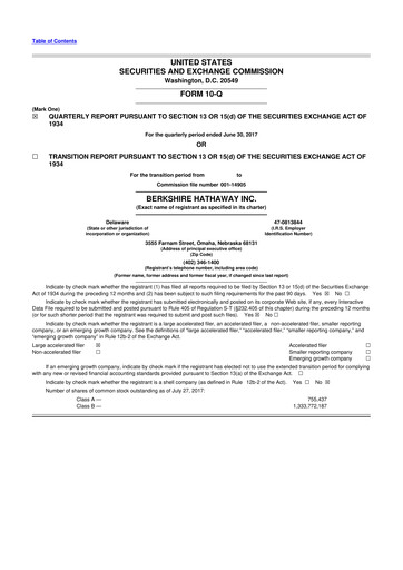 Thumbnail Berkshire Hathaway  10-Q Quarterly Report FY2017 