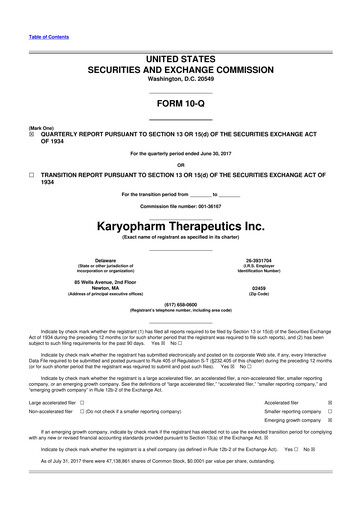 Thumbnail Karyopharm Therapeutics
 10-Q Quarterly Report FY2017 