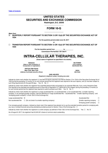 Vorschaubild Intra-Cellular Therapies 10-Q Quartalsbericht 2017 