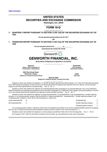 Thumbnail Genworth Financial
 10-Q Quarterly Report FY2017 