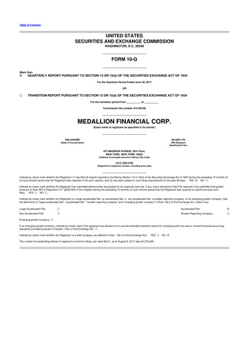Thumbnail Medallion Financial Corp. 10-Q Quarterly Report FY 