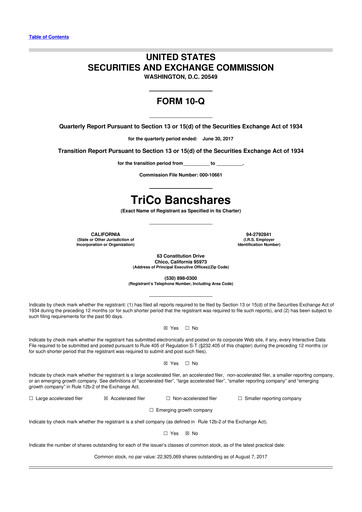 Thumbnail TriCo Bancshares 10-Q Quarterly Report FY2017 