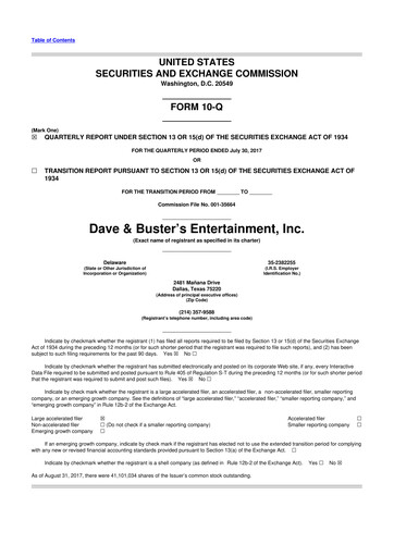 Miniature Dave & Buster's
 10-Q Rapport trimestriel 2017 