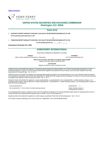 Miniature Korn Ferry
 10-Q Rapport trimestriel  