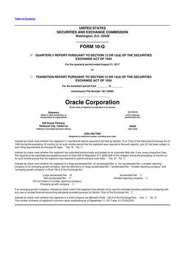 Thumbnail Oracle 10-Q Quarterly Report FY2018 